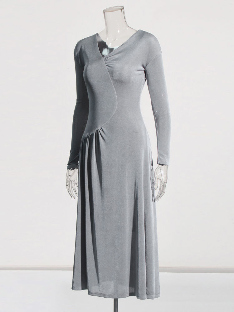 TWOTWINSTYLE V Neck Off Shoulder Long Sleeve Elegant Slimming Dress