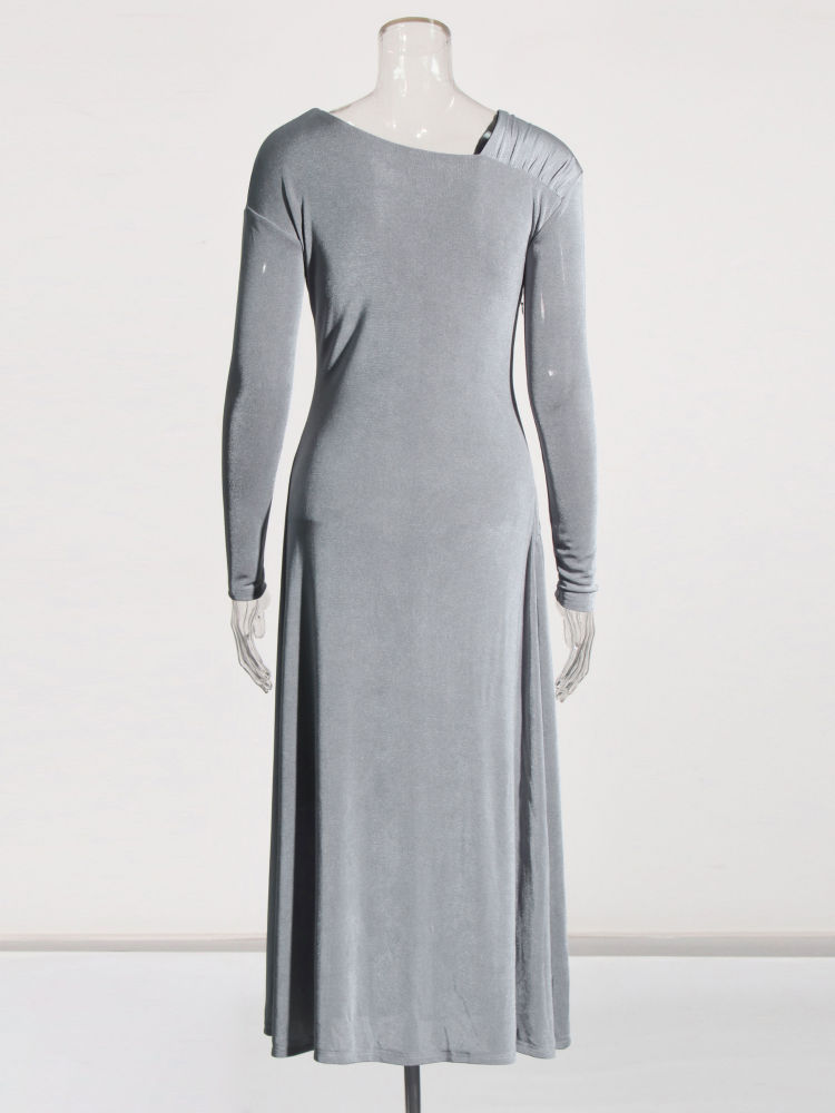TWOTWINSTYLE V Neck Off Shoulder Long Sleeve Elegant Slimming Dress