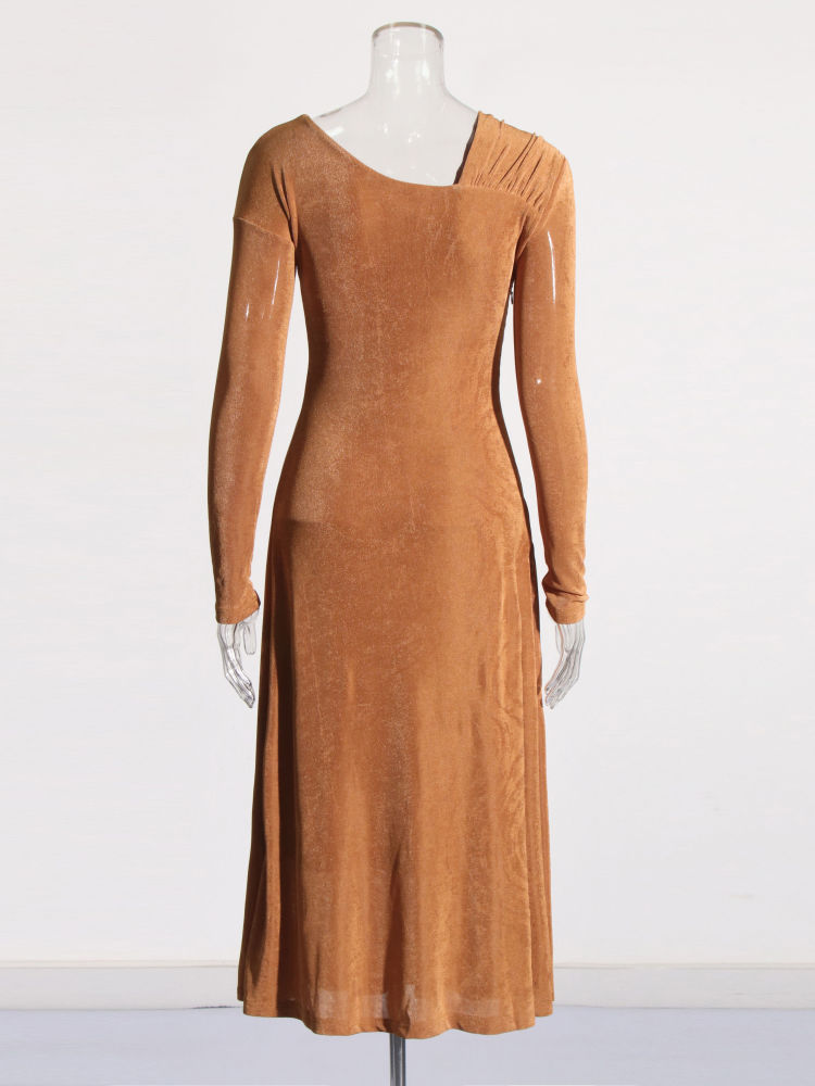 TWOTWINSTYLE V Neck Off Shoulder Long Sleeve Elegant Slimming Dress