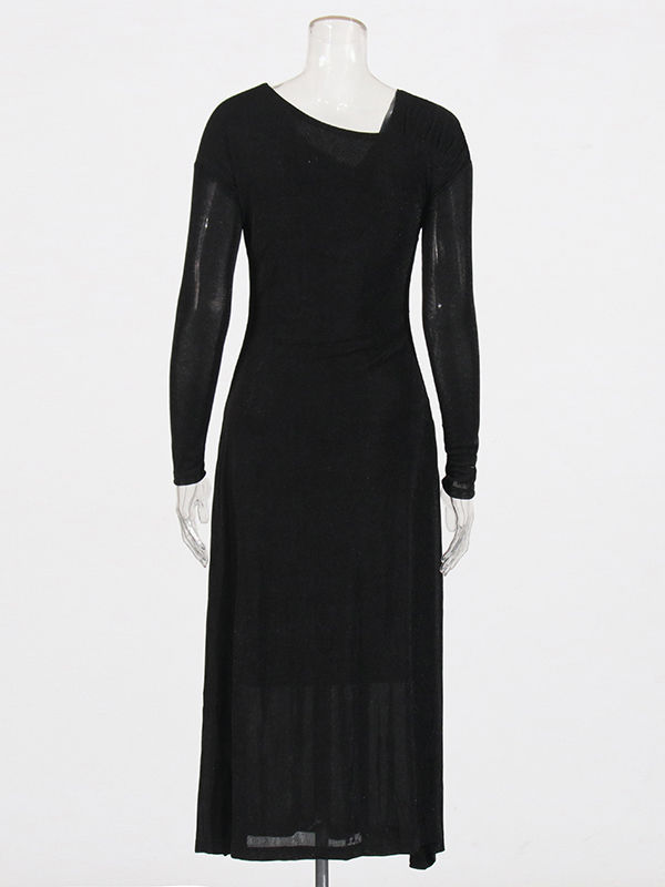 TWOTWINSTYLE V Neck Off Shoulder Long Sleeve Elegant Slimming Dress