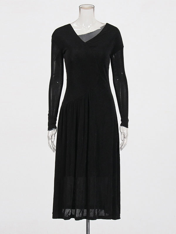 TWOTWINSTYLE V Neck Off Shoulder Long Sleeve Elegant Slimming Dress