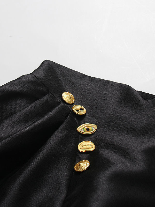 TWOTWINSTYLE Minimalist Spliced Metal Button Skirt