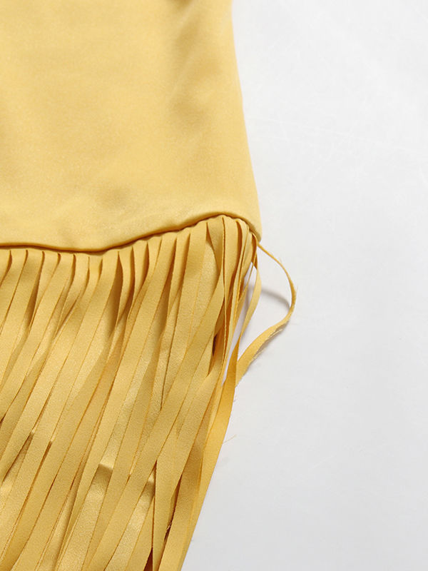 TWOTWINSTYLE Patchwork Tassel Slimming Vintage Maxi Dress