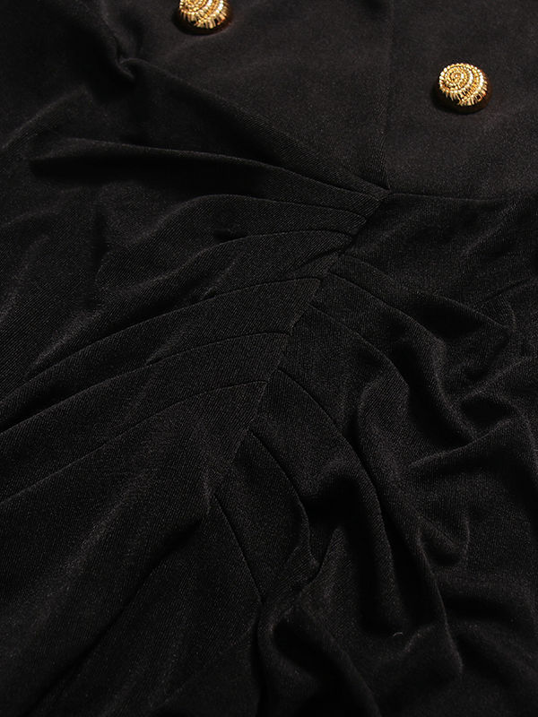 TWOTWINSTYLE Deep V-Neck Pleated Side Split Dress
