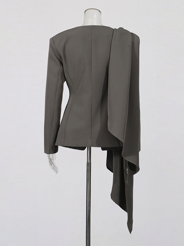 TWOTWINSTYLE V Neck Spliced Lace Up Tunic Chic Blazers