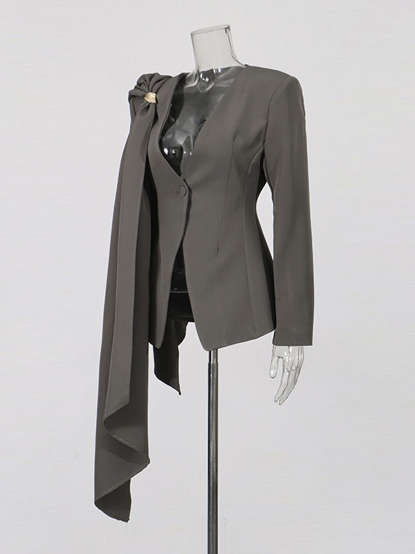 TWOTWINSTYLE V Neck Spliced Lace Up Tunic Chic Blazers