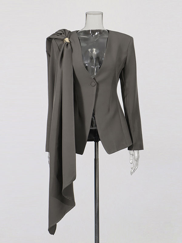 TWOTWINSTYLE V Neck Spliced Lace Up Tunic Chic Blazers