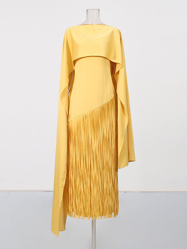 TWOTWINSTYLE Patchwork Tassel Slimming Vintage Maxi Dress
