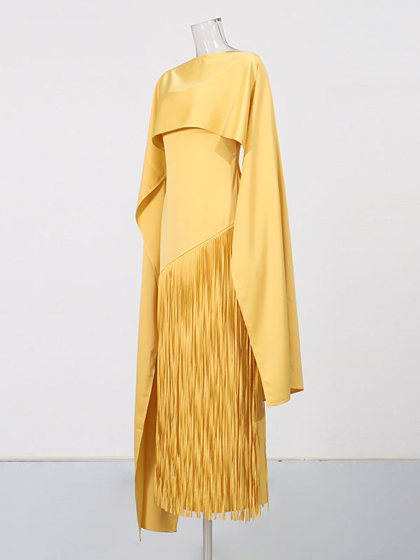 TWOTWINSTYLE Patchwork Tassel Slimming Vintage Maxi Dress