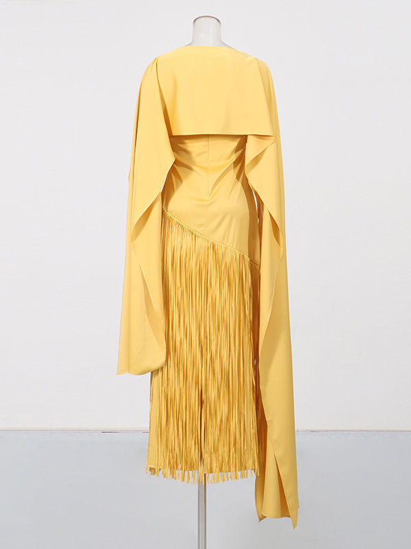 TWOTWINSTYLE Patchwork Tassel Slimming Vintage Maxi Dress