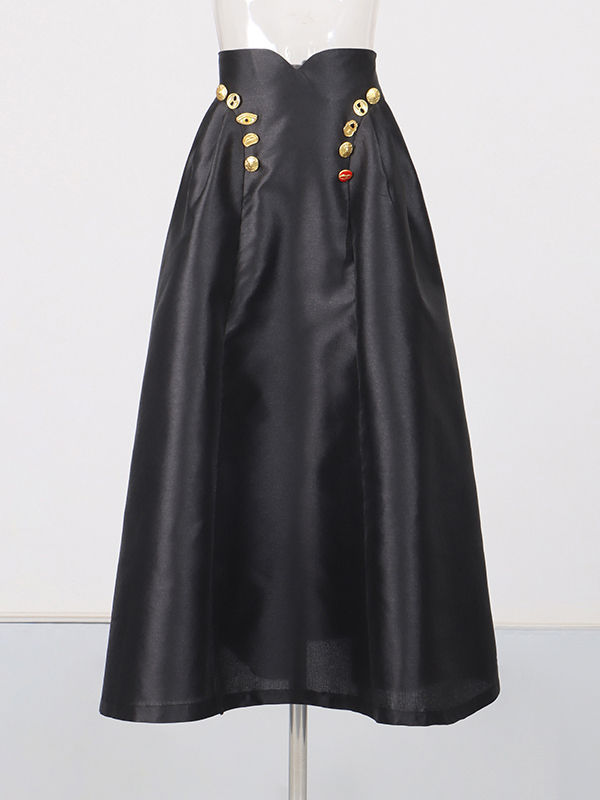 TWOTWINSTYLE Minimalist Spliced Metal Button Skirt