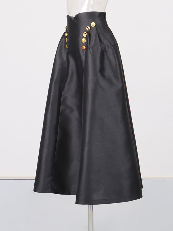 TWOTWINSTYLE Minimalist Spliced Metal Button Skirt