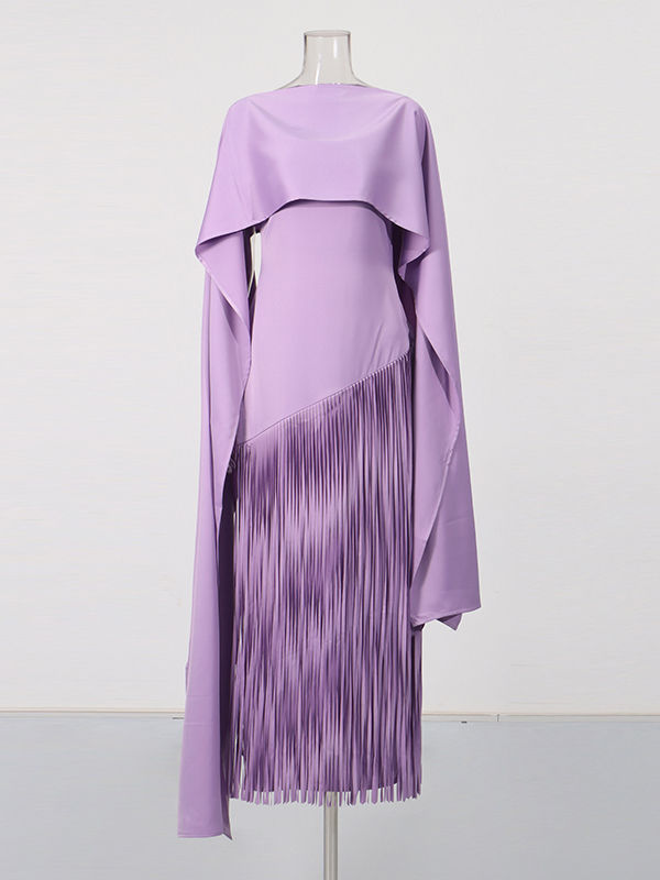 TWOTWINSTYLE Patchwork Tassel Slimming Vintage Maxi Dress