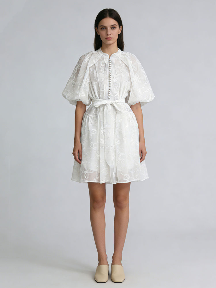 TWOTWINSTYLE Solid Puff Sleeve High Waist Chic Mini Dress
