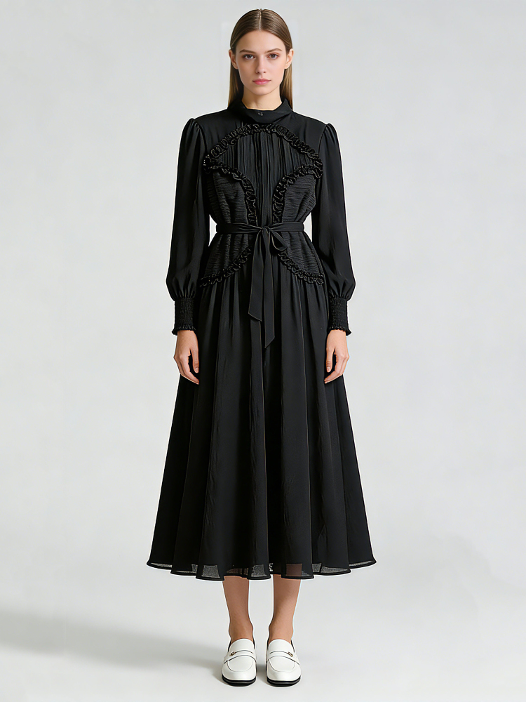 TWOTWINSTYLE Solid Stand Collar Tunic Fashion Dress