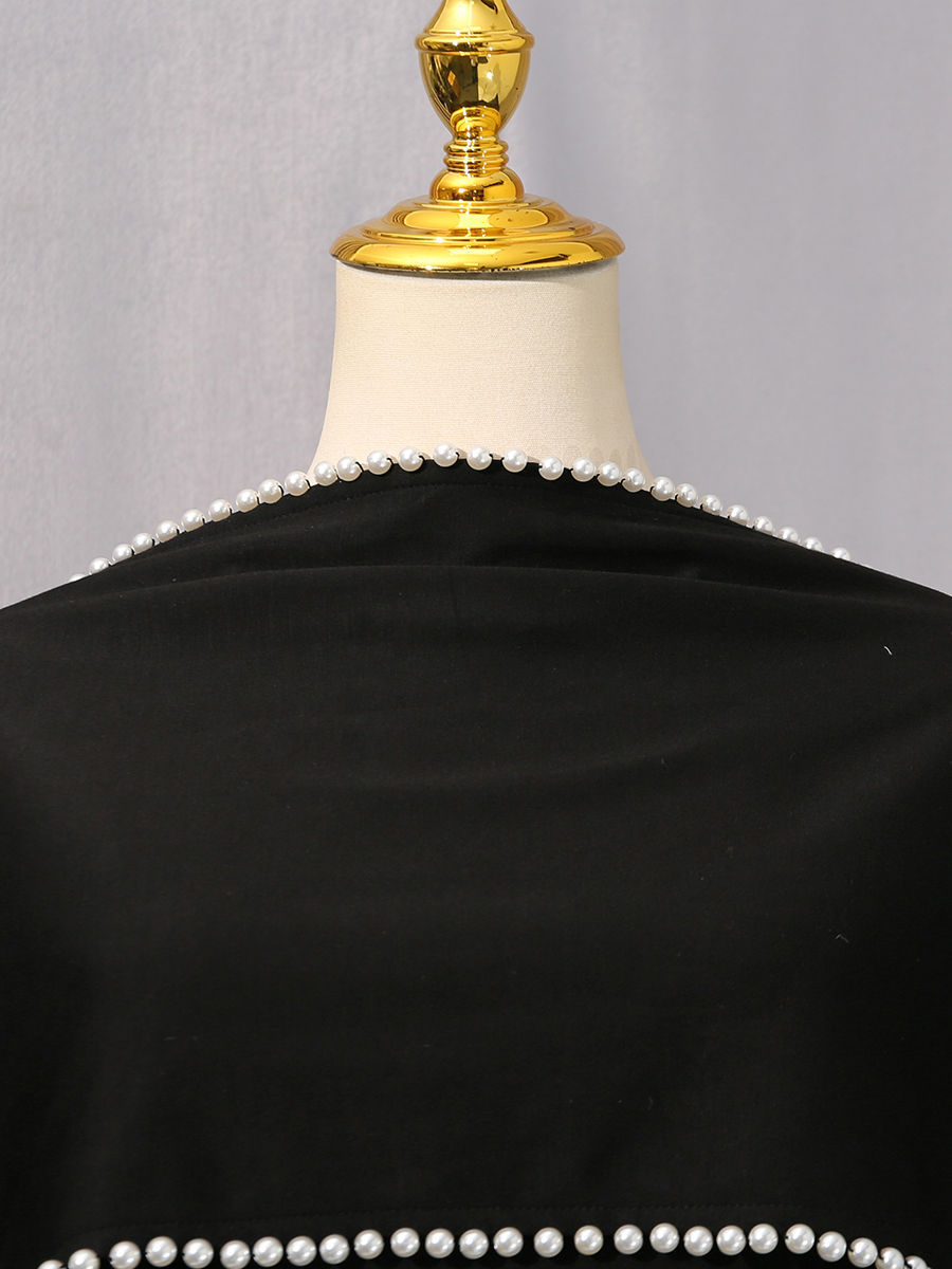 TWOTWINSTYLE Patchwork Pearls Solid Cape Long Dress