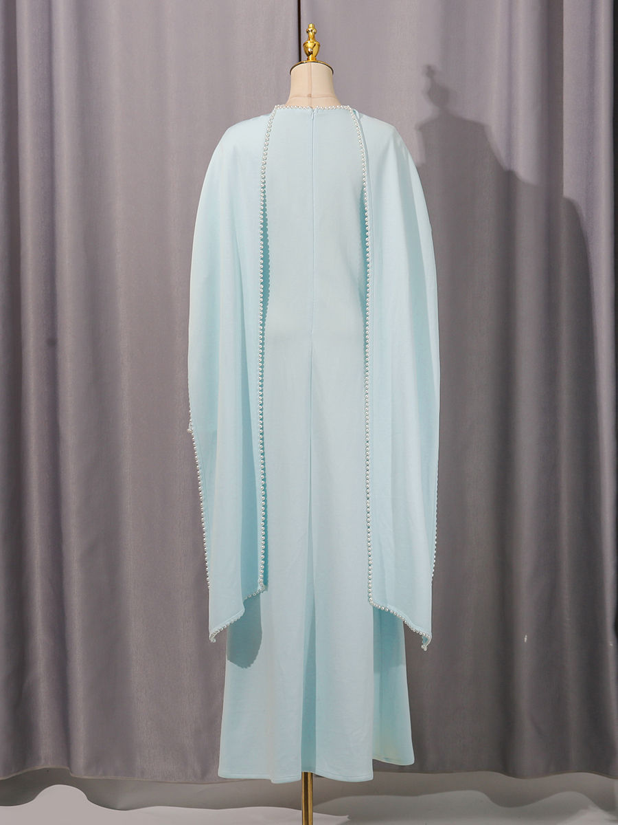 TWOTWINSTYLE Patchwork Pearls Solid Cape Long Dress