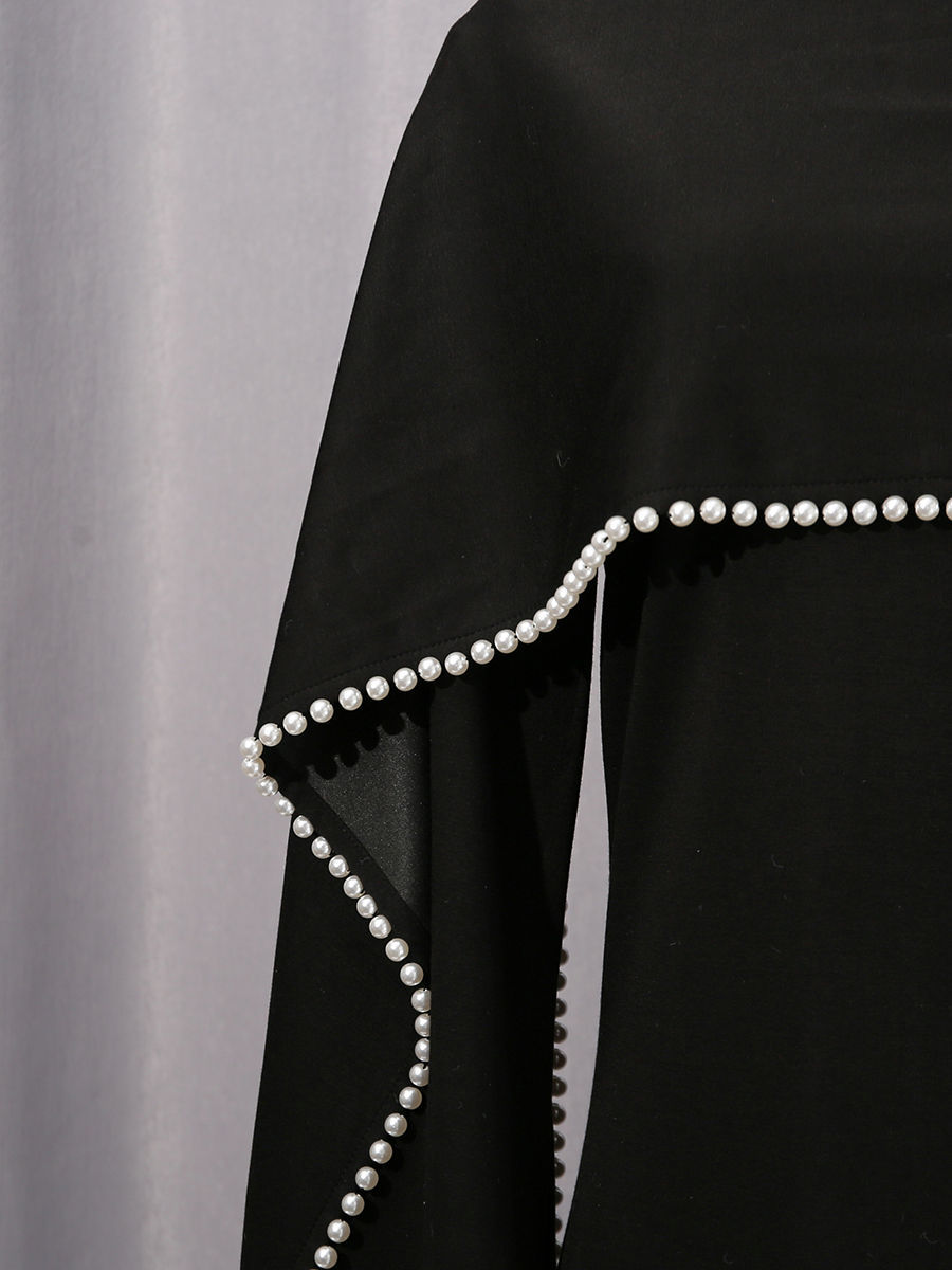 TWOTWINSTYLE Patchwork Pearls Solid Cape Long Dress