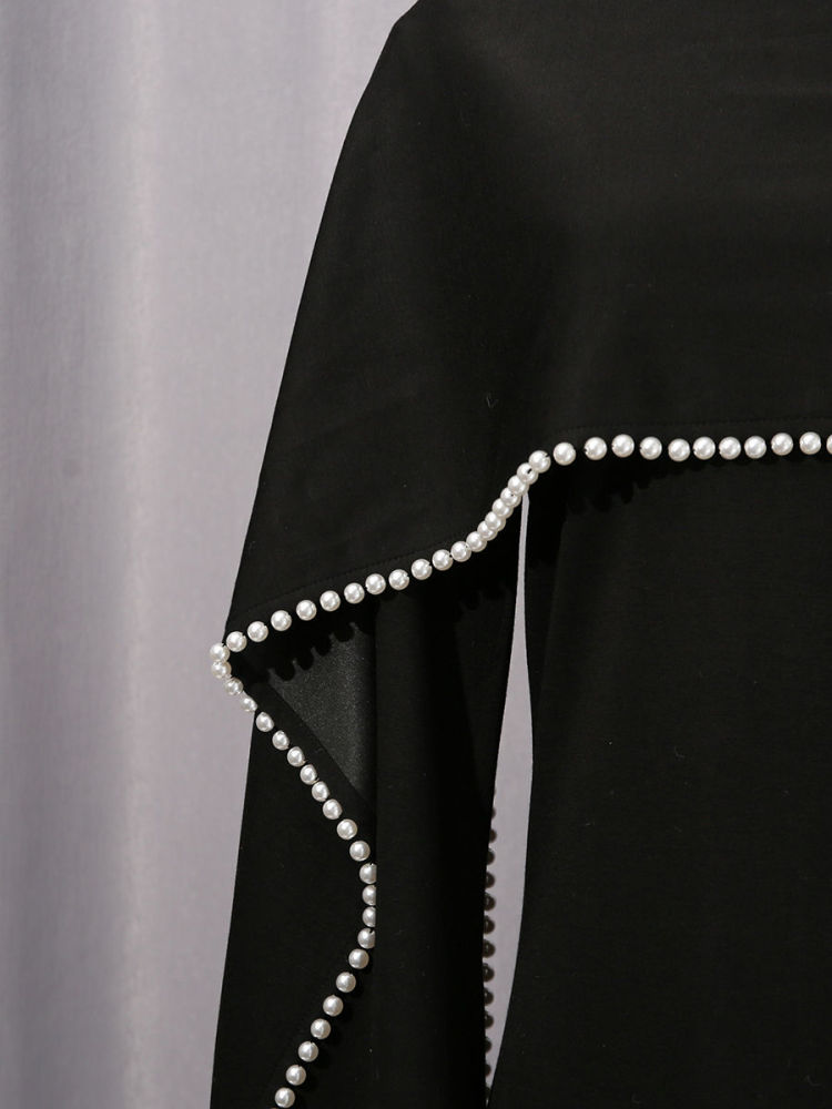 TWOTWINSTYLE Patchwork Pearls Solid Cape Long Dress