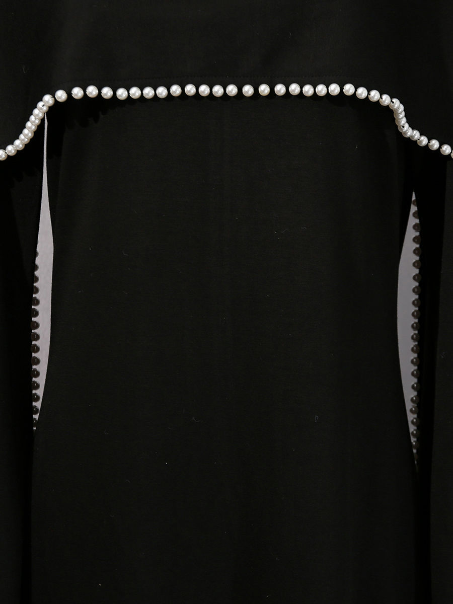 TWOTWINSTYLE Patchwork Pearls Solid Cape Long Dress