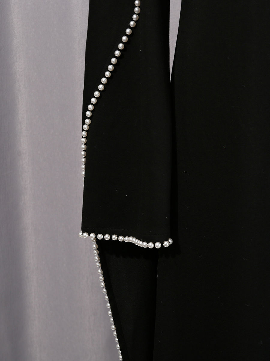 TWOTWINSTYLE Patchwork Pearls Solid Cape Long Dress