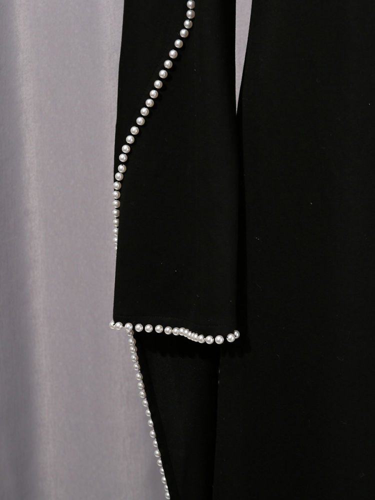 TWOTWINSTYLE Patchwork Pearls Solid Cape Long Dress