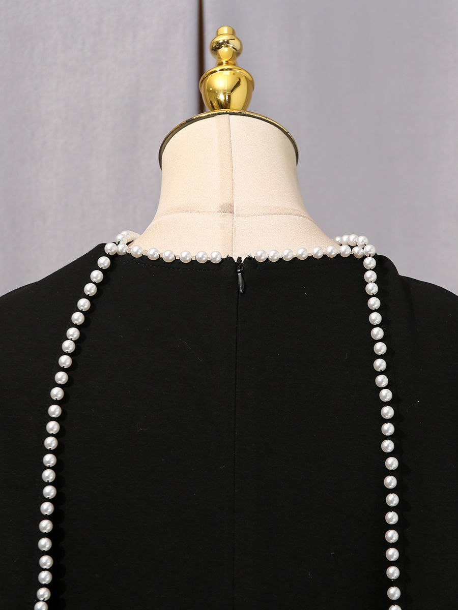 TWOTWINSTYLE Patchwork Pearls Solid Cape Long Dress