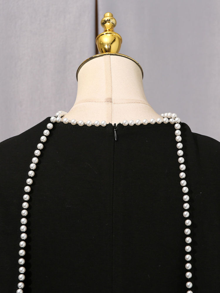 TWOTWINSTYLE Patchwork Pearls Solid Cape Long Dress