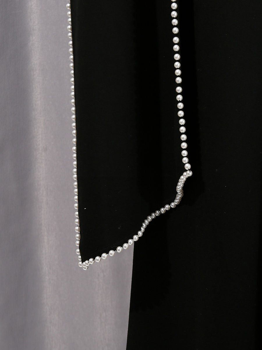 TWOTWINSTYLE Patchwork Pearls Solid Cape Long Dress