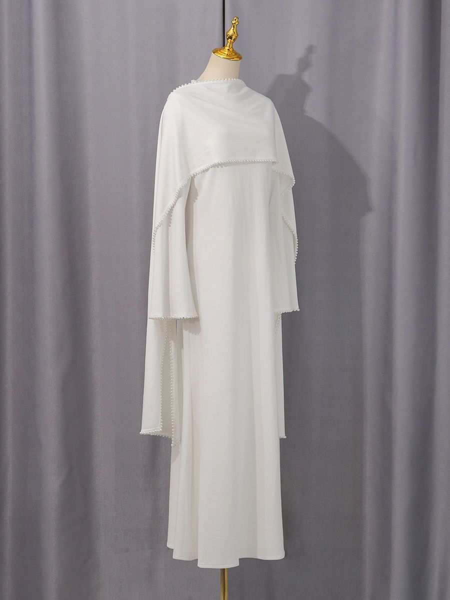 TWOTWINSTYLE Patchwork Pearls Solid Cape Long Dress