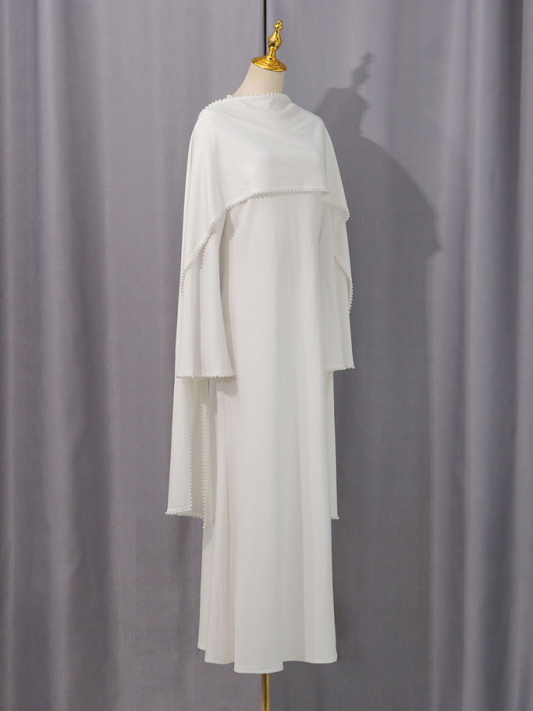 TWOTWINSTYLE Patchwork Pearls Solid Cape Long Dress