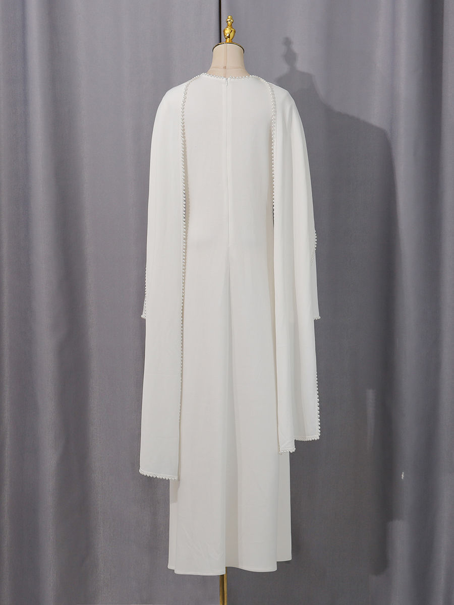TWOTWINSTYLE Patchwork Pearls Solid Cape Long Dress