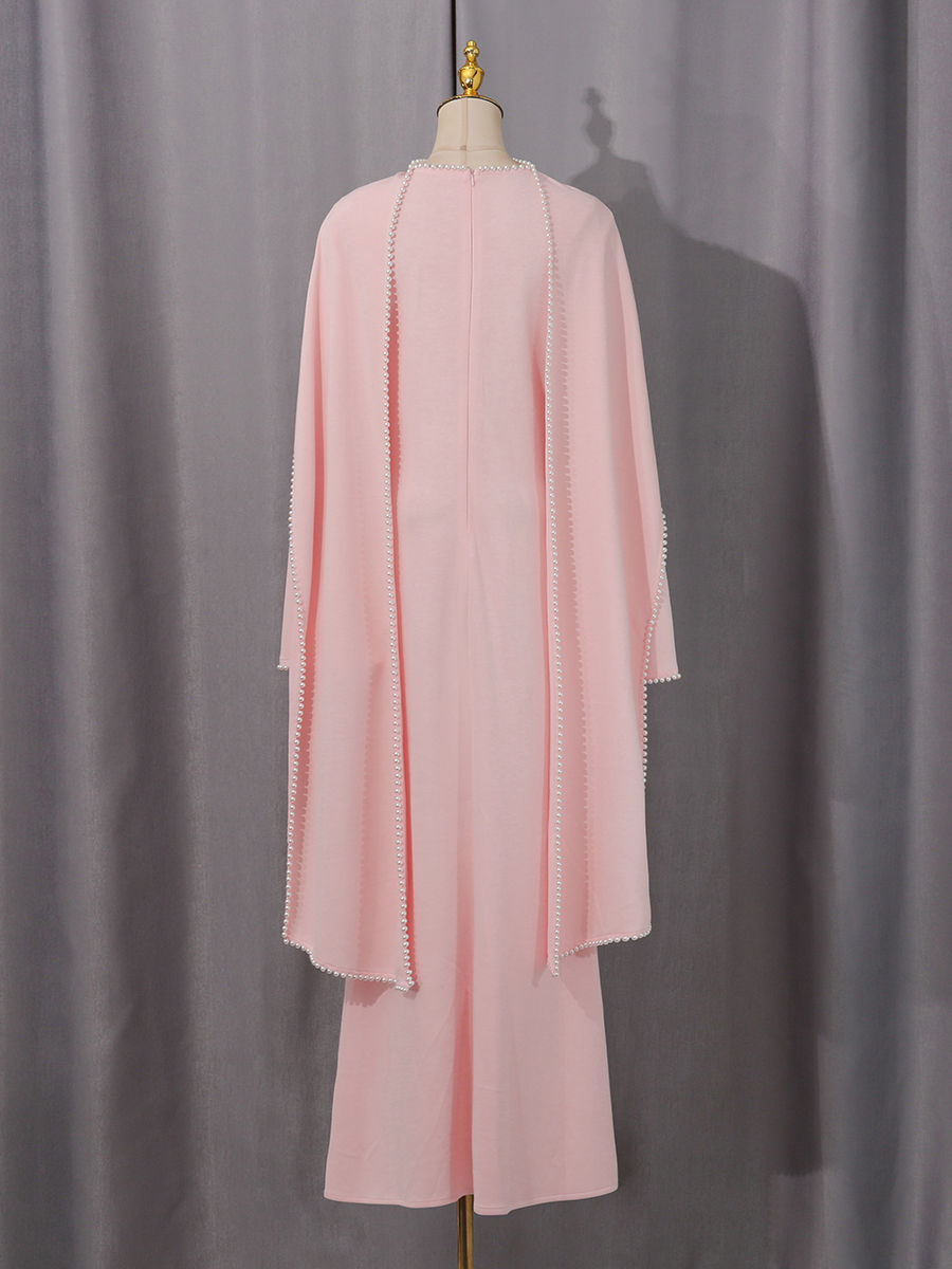 TWOTWINSTYLE Patchwork Pearls Solid Cape Long Dress