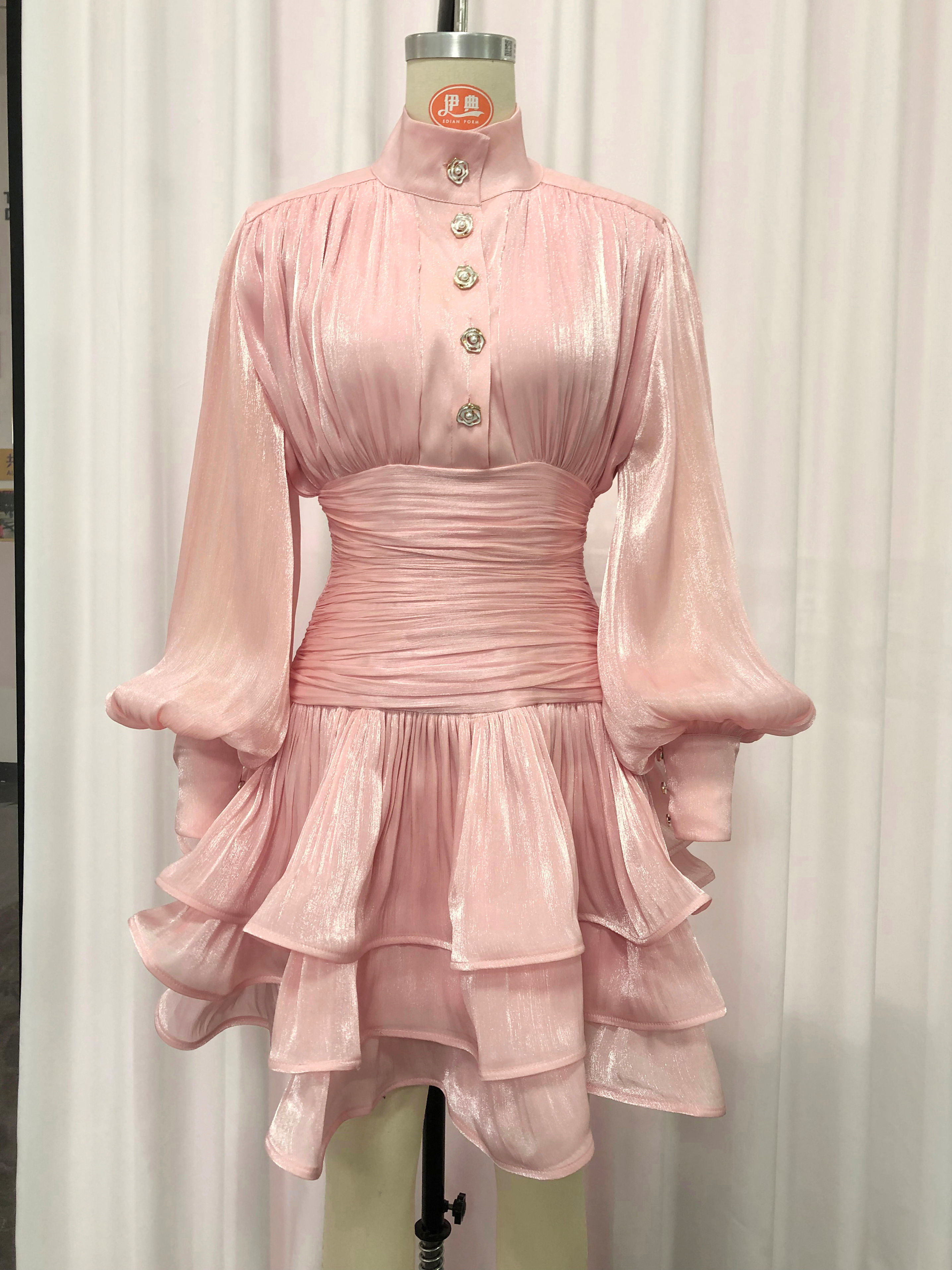 TWOTWINSTYLE Stand Collar Tunic Designer Solid Mini Dress