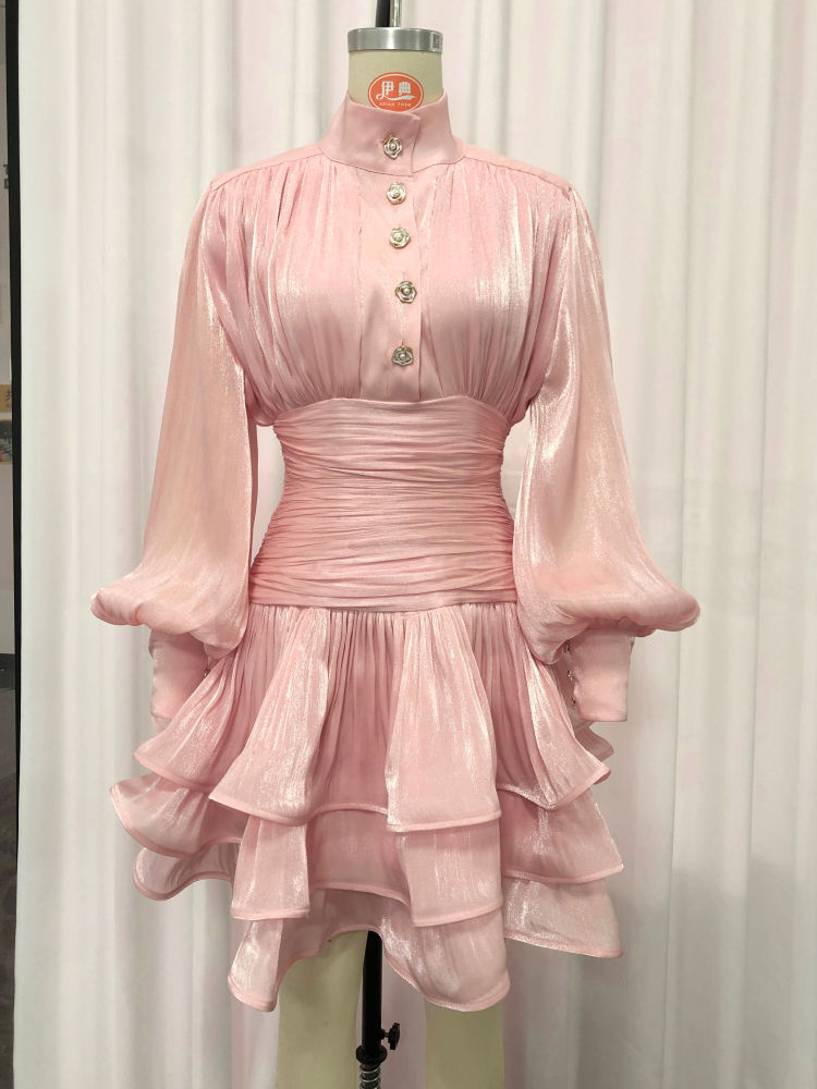 TWOTWINSTYLE Stand Collar Tunic Designer Solid Mini Dress