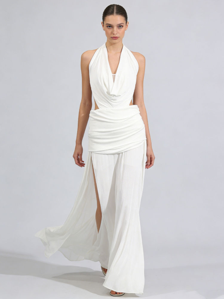 TWOTWINSTYLE Solid Spliced Lace Up Backless Fashion Dress