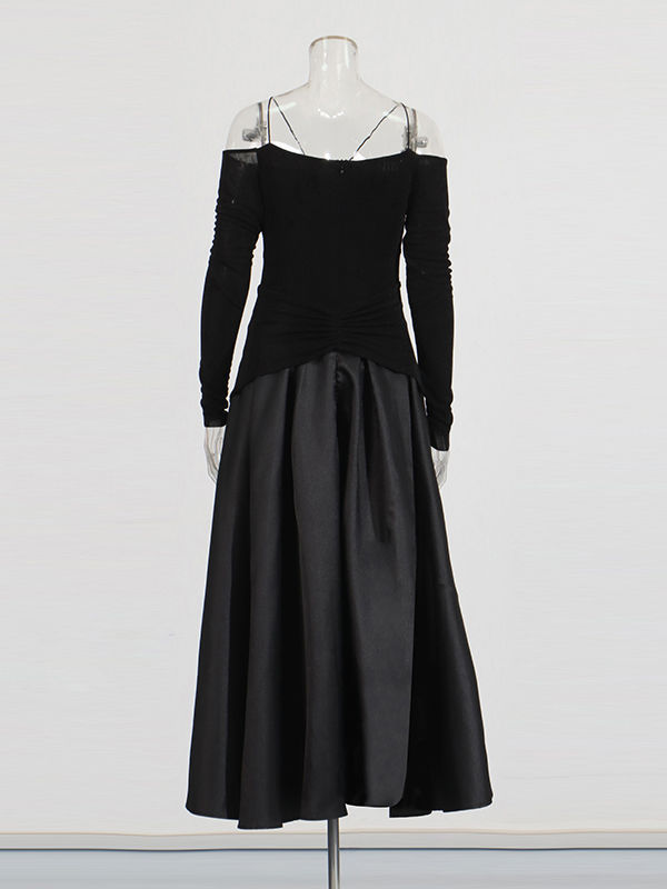 TWOTWINSTYLE Long Sleeve Spliced Button Pleated Elegant Dress