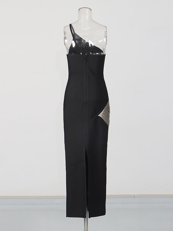 TWOTWINSTYLE Off One Shoulder Spliced tassel Slimming Dress
