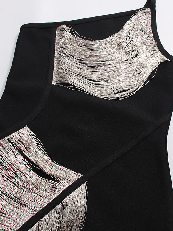 TWOTWINSTYLE Off One Shoulder Spliced tassel Slimming Dress