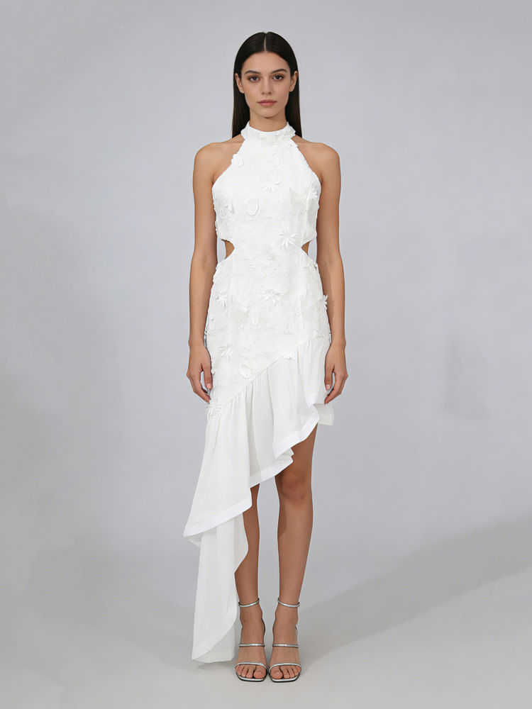 TWOTWINSTYLE Off Shoulder Hollow Out Irregular Hem Fashion Dress