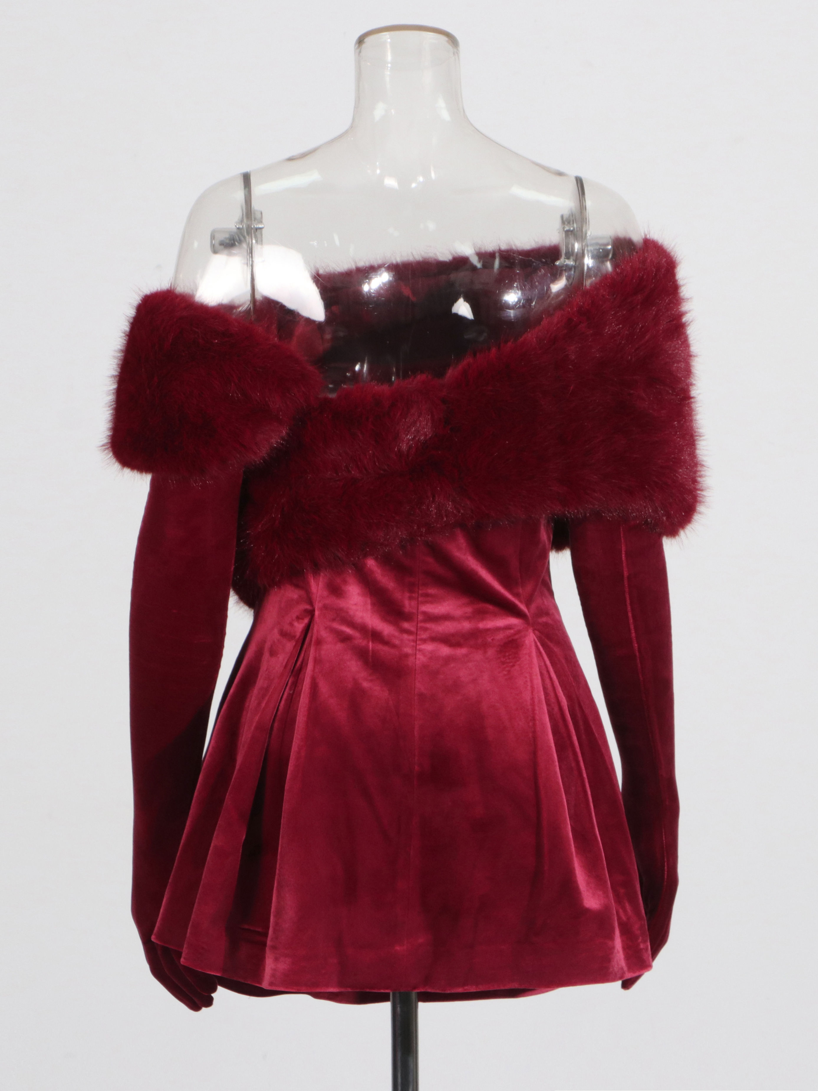 TWOTWINSTYLE  Off Shoulder Patchwork Fur Tunic Mini Dress