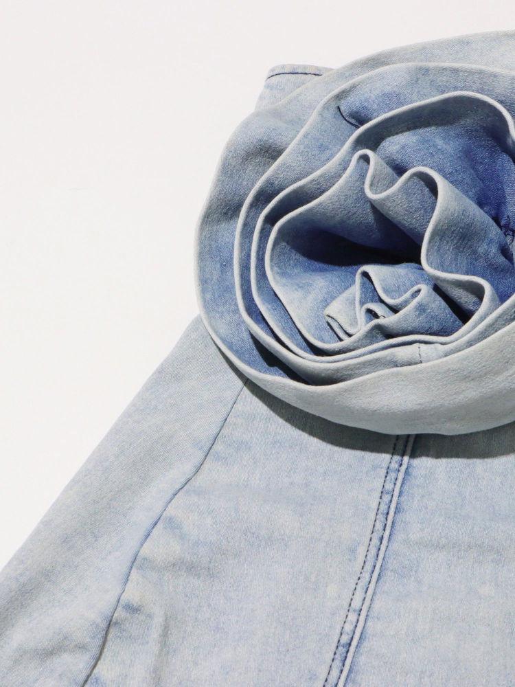 TWOTWINSTYLE Off Shoulder Spliced 3D Flower Denim Mini Dress