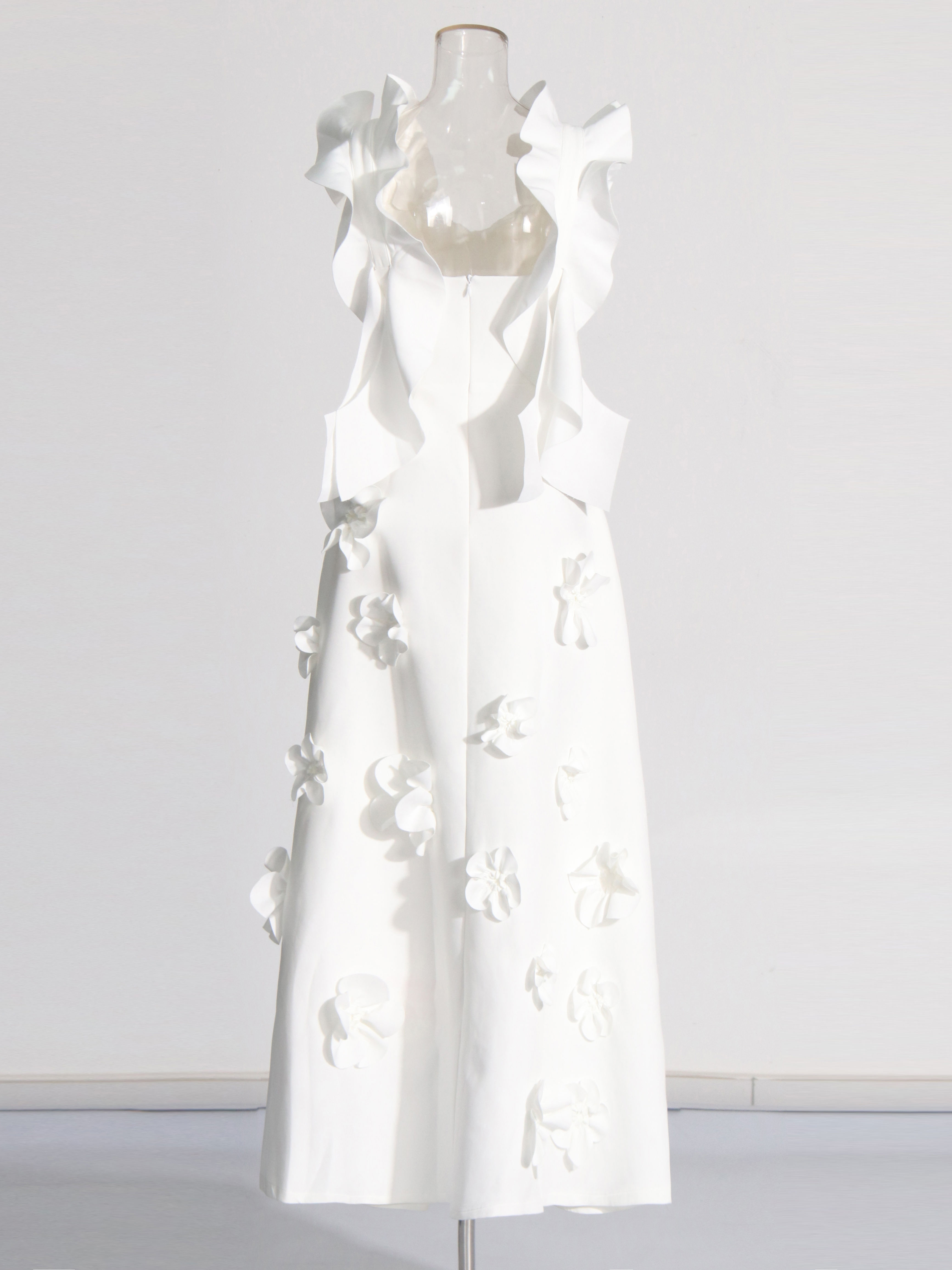 TWOTWINSTYLE Solid Sleeveless Patchwork 3D Flower Tunic Dress