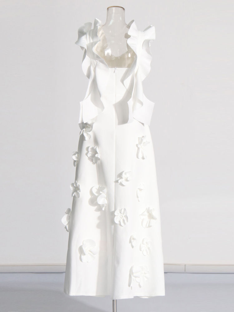 TWOTWINSTYLE Solid Sleeveless Patchwork 3D Flower Tunic Dress