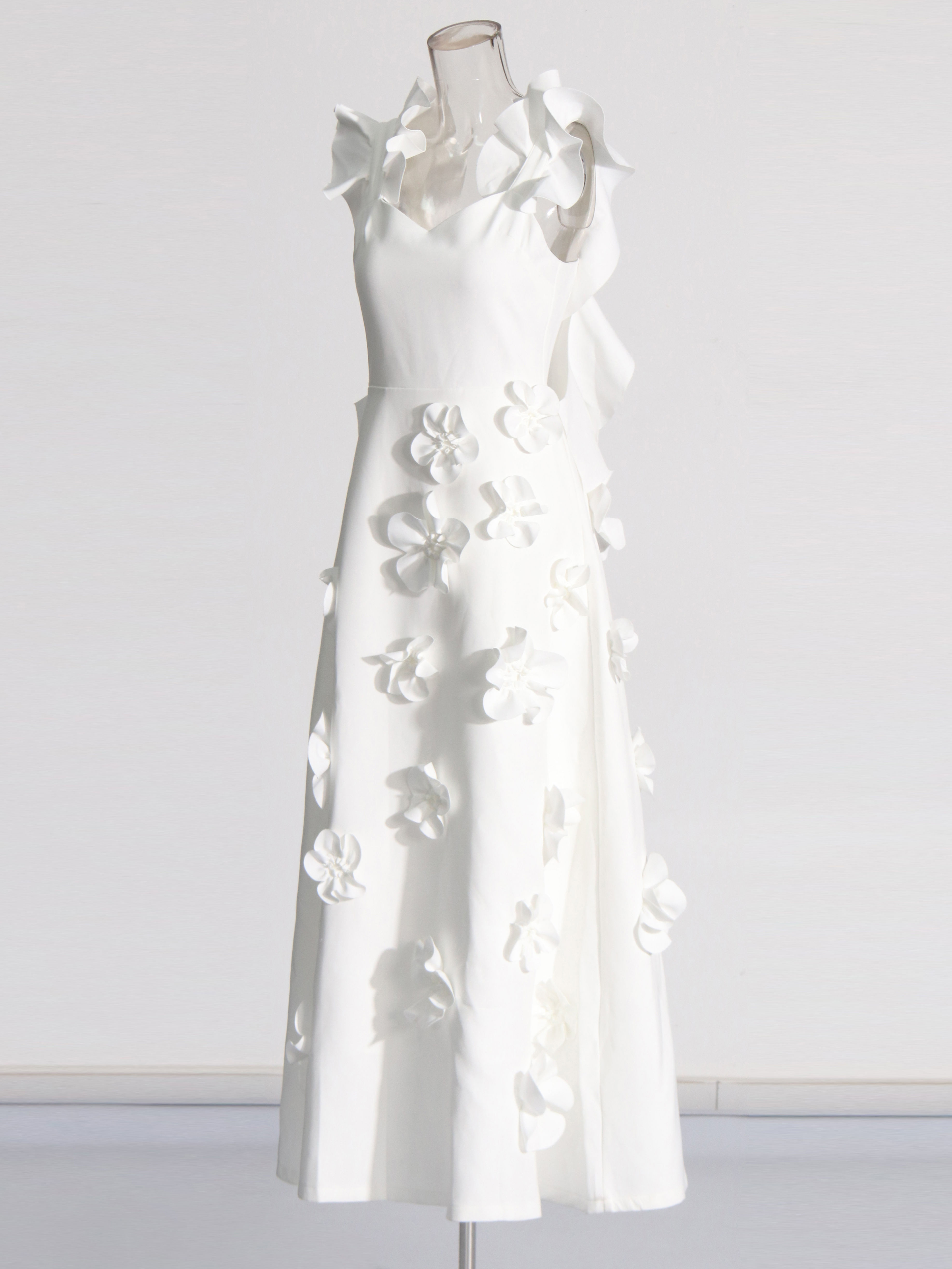 TWOTWINSTYLE Solid Sleeveless Patchwork 3D Flower Tunic Dress