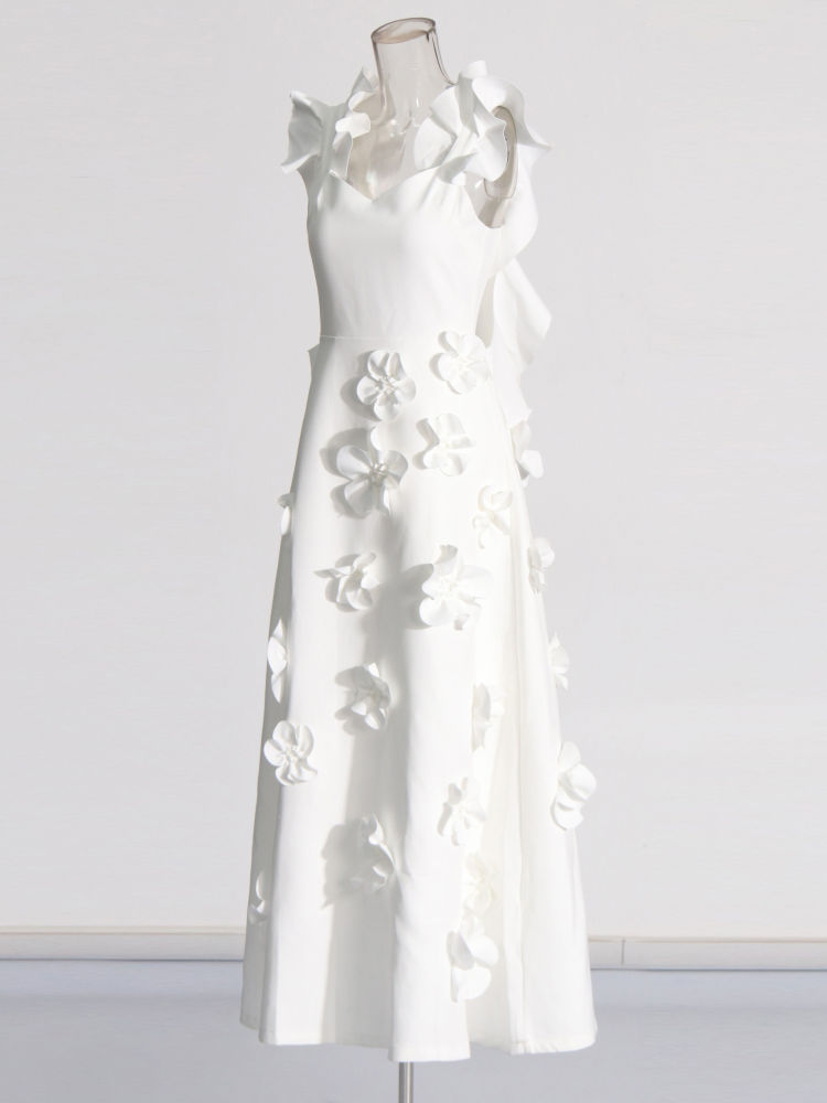 TWOTWINSTYLE Solid Sleeveless Patchwork 3D Flower Tunic Dress