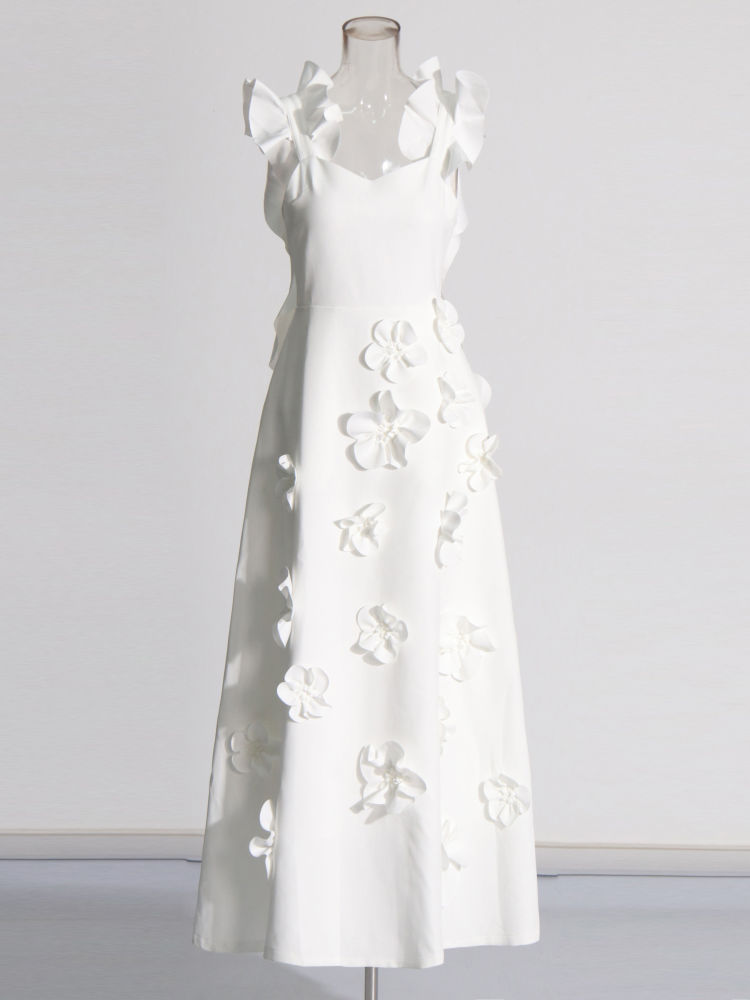 TWOTWINSTYLE Solid Sleeveless Patchwork 3D Flower Tunic Dress