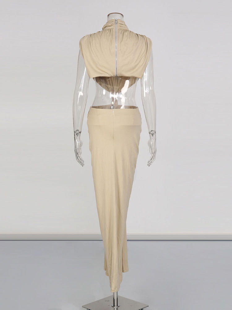 TWOTWINSTYLE Stand Collar Sleeveless Hollow Out Fashion Dress