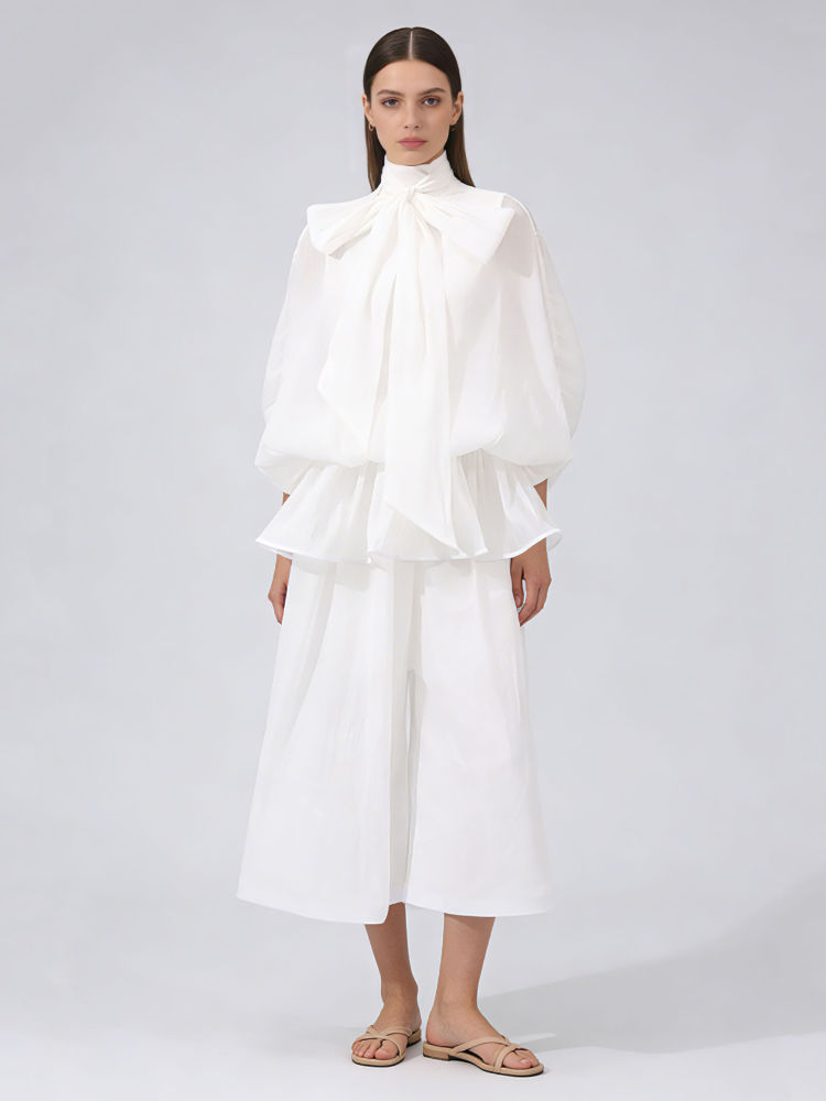 TWOTWINSTYLE Turtleneck Patchwork Bowknot Elegant Dress