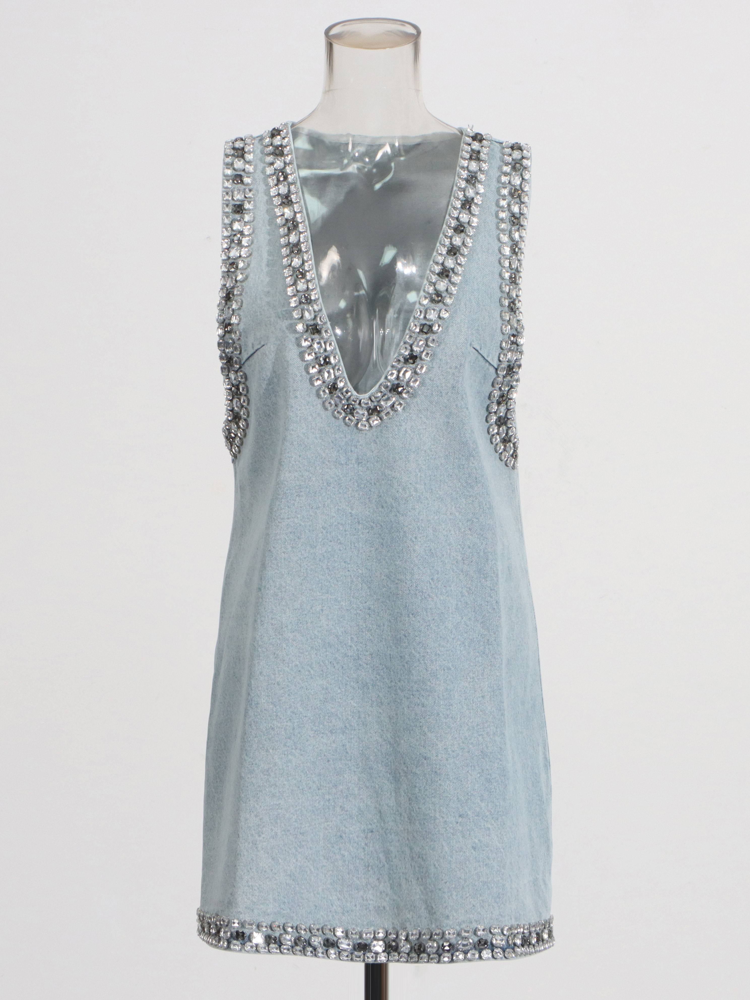 TWOTWINSTYLE  V Neck Sleeveless Patchwork Diamond Sexy Dress
